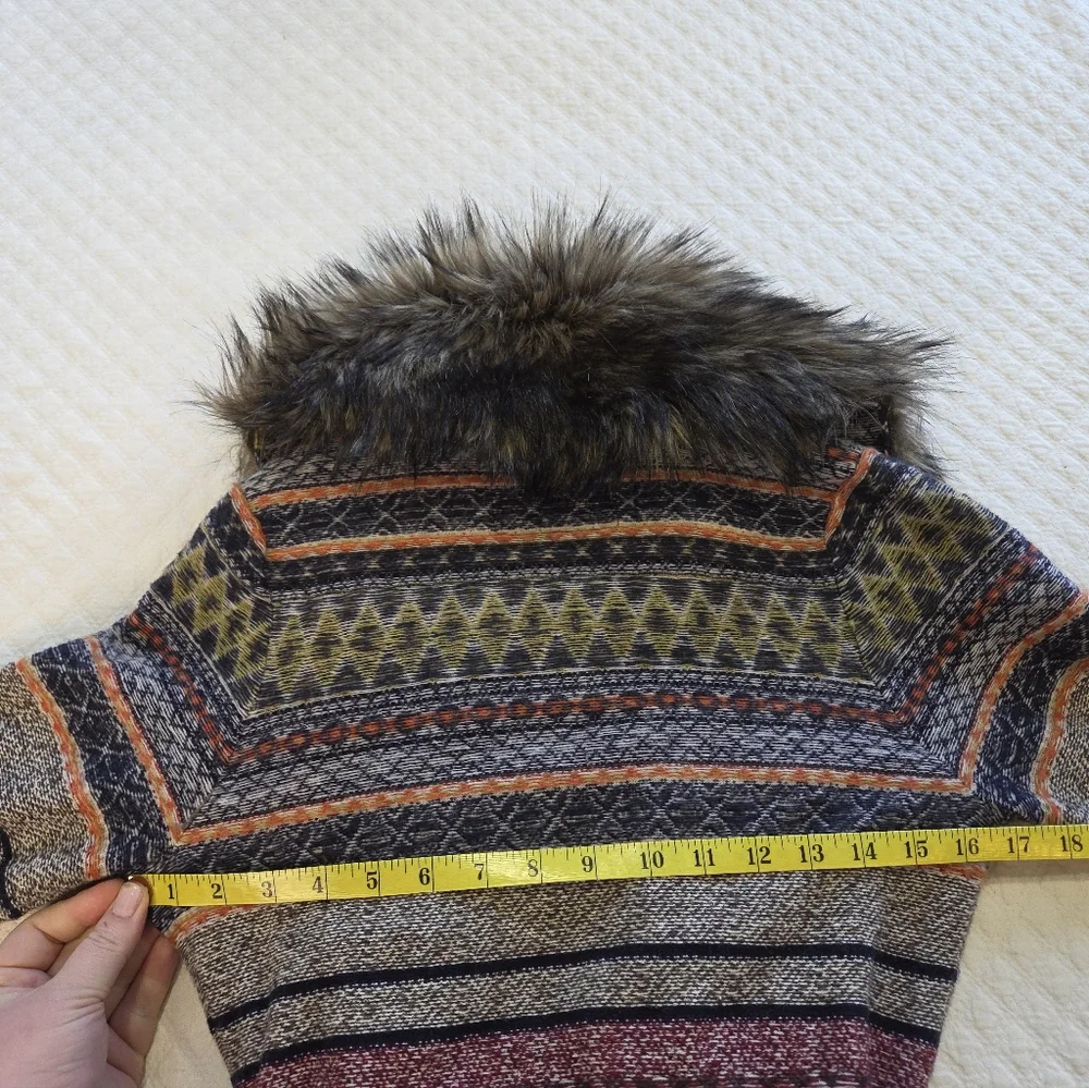 Anthro Angel of the North Faux Fur Collar Long Cardigan Lambswool Sweater XS - Picture 9 of 13